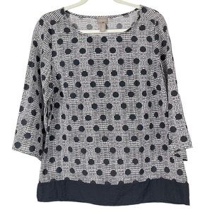 Chico’s Shirt 0 Womens Small 4 Black White Polka Dot‎ Popover Blouse Adjustable